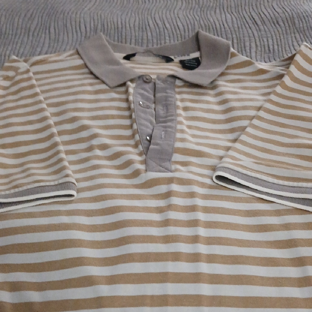 Sean John Beige and Gray Striped Polo Shirt